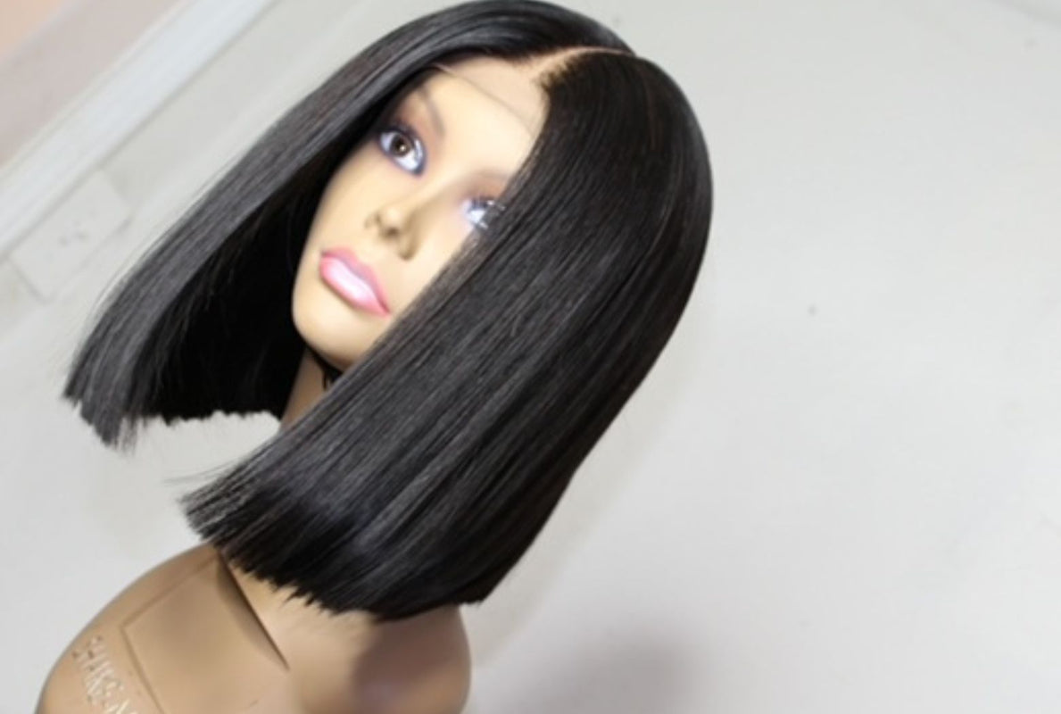 Glue less blunt cut bob lace closure wig straight texture