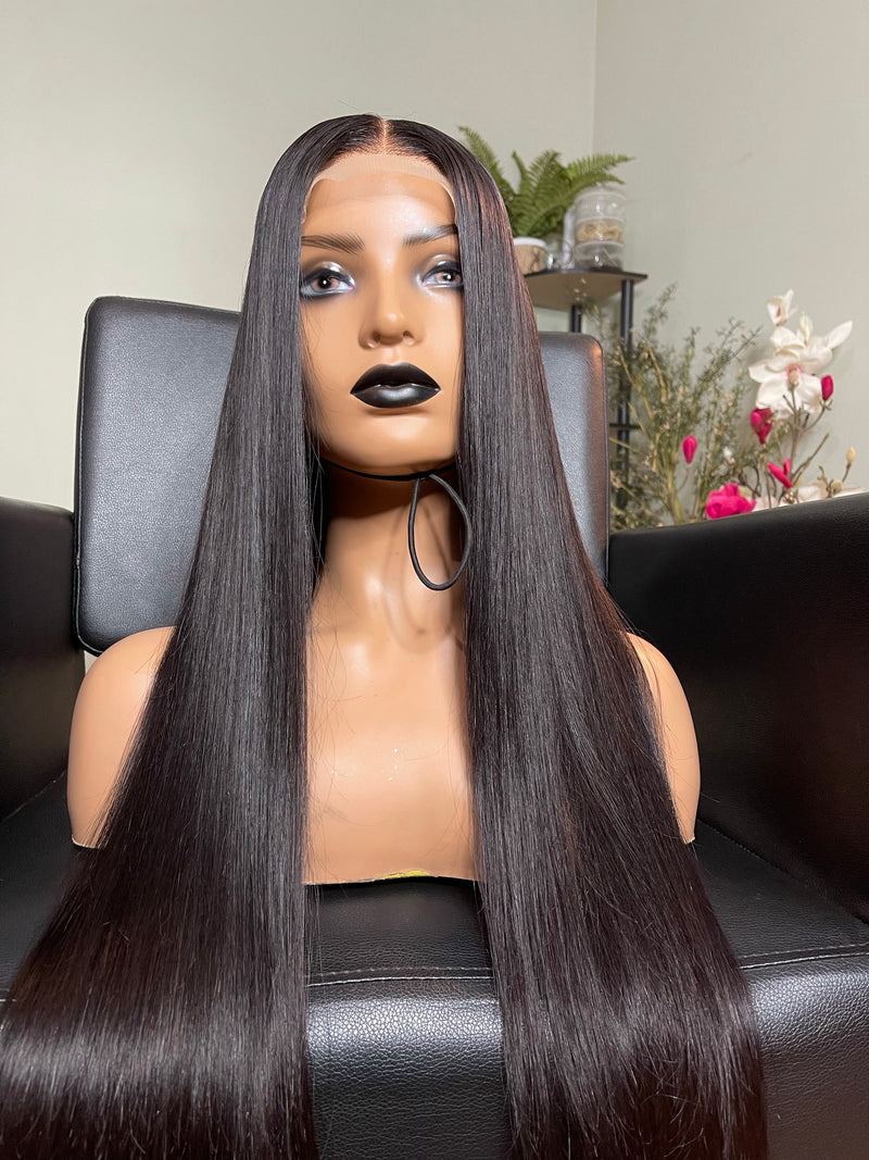 DANNI -  Middle part silky sleek straight human hair natural color wig